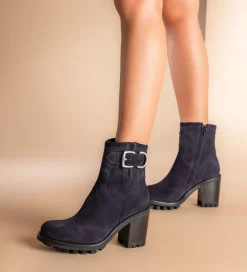 FREE LANCE Paris Boot biker à boucle - Justy 90 - Cuir velours - Marine Flash Sale