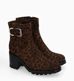 FREE LANCE Paris Boot biker à boucle - Justy 70 - Cuir velours - Léopard Shop