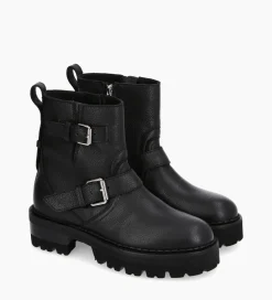 FREE LANCE Paris Boot biker à double boucle - Carrie 45 - Cuir grainé - Noir Flash Sale