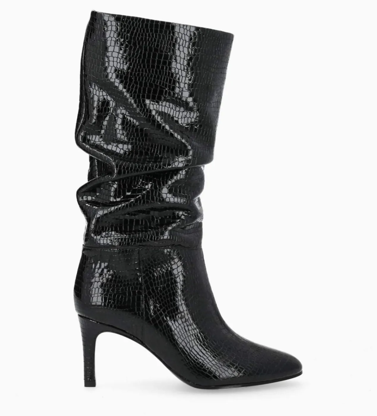 FREE LANCE Paris Botte à talon - Céleste 65 - Cuir imprimé serpent verni - Noir Fashion