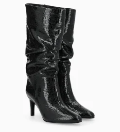 FREE LANCE Paris Botte à talon - Céleste 65 - Cuir imprimé serpent verni - Noir Fashion