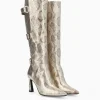 FREE LANCE Paris Botte à talon avec boucles - Cathy 85 - Cuir imprimé serpent - Doré Cheap