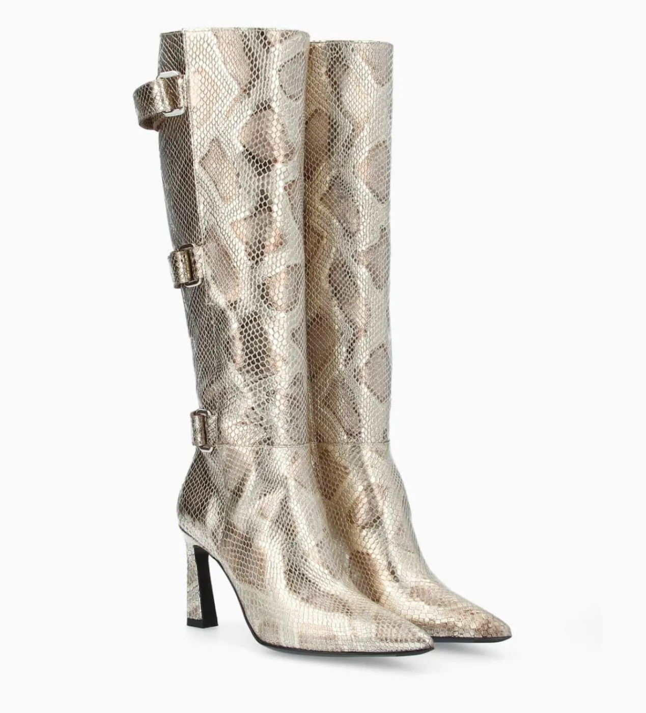 FREE LANCE Paris Botte à talon avec boucles - Cathy 85 - Cuir imprimé serpent - Doré Cheap