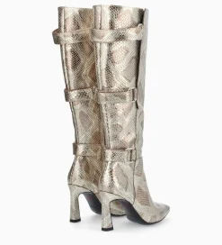 FREE LANCE Paris Botte à talon avec boucles - Cathy 85 - Cuir imprimé serpent - Doré Cheap