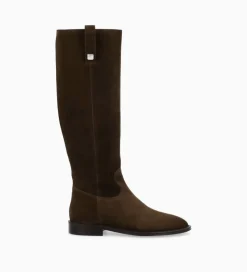 FREE LANCE Paris Botte à talon plat - Joan - Cuir velours - Marron foncé Marronfoncé Best Sale