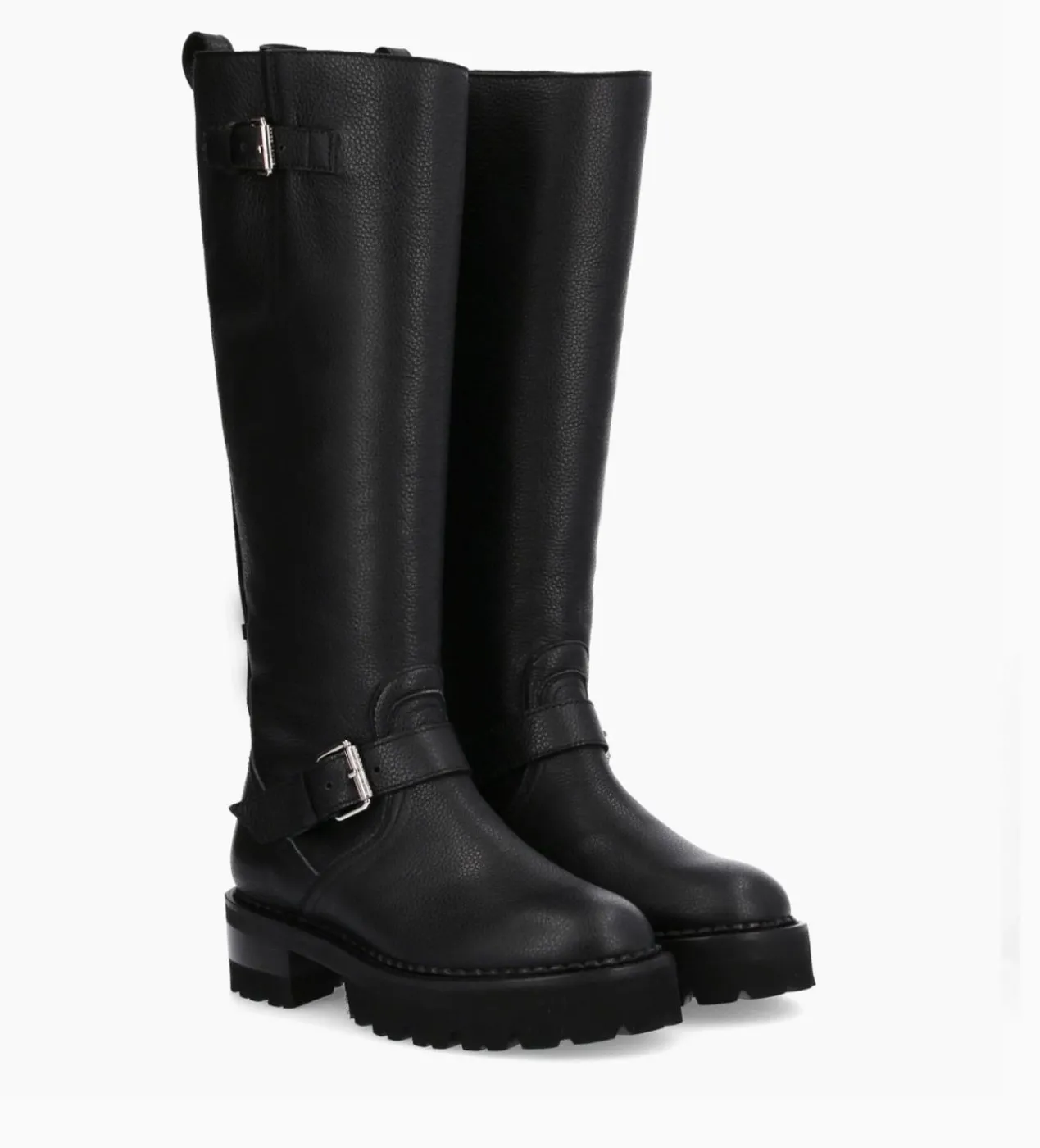 FREE LANCE Paris Botte biker à double boucle - Carra 45 - Cuir grainé - Noir Fashion