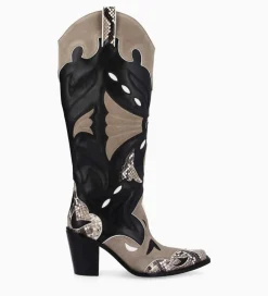 FREE LANCE Paris Botte western à talon - Annie 80 - Cuir de veau/Velours/Nappa/Serpent - Noir/Beige/Taupe Cheap