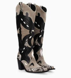 FREE LANCE Paris Botte western à talon - Annie 80 - Cuir de veau/Velours/Nappa/Serpent - Noir/Beige/Taupe Cheap