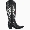 FREE LANCE Paris Botte western à talon brodée - Tina 50 - Cuir de veau lisse brillant - Noir/Beige Best Sale