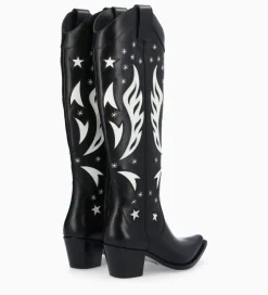 FREE LANCE Paris Botte western à talon brodée - Tina 50 - Cuir de veau lisse brillant - Noir/Beige Best Sale