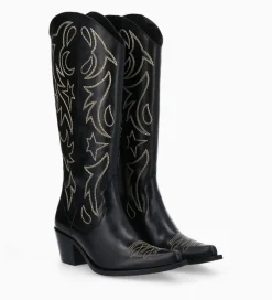 FREE LANCE Paris Botte western brodée à talon - Ruby 50 - Cuir de veau lisse brillant - Noir Clearance