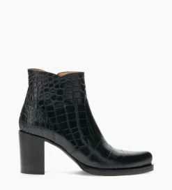 FREE LANCE Paris Bottine à talon à zip - Paddy 70 - Cuir embossé croco - Noir Shop