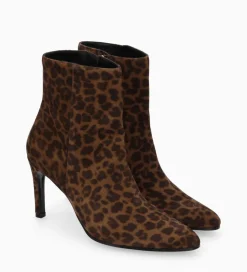 FREE LANCE Paris Bottine à talon aiguille zippée - Stella 85 - Cuir velours - Léopard Shop
