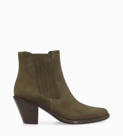 FREE LANCE Paris Bottine chelsea à talon - Jane 70 - Cuir velours - Kaki Sale