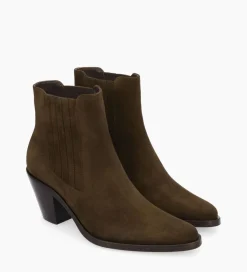 FREE LANCE Paris Bottine chelsea à talon - Jane 70 - Cuir velours - Marron foncé Marronfoncé Store