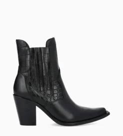 FREE LANCE Paris Bottine chelsea à talon - Sandy 80 - Cuir imprimé crocodile/Cuir lisse brillant - Noir Best Sale