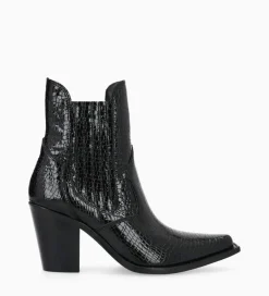 FREE LANCE Paris Bottine chelsea à talon - Sandy 80 - Cuir imprimé serpent verni - Noir Discount