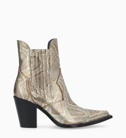 FREE LANCE Paris Bottine chelsea à talon - Sandy 80 - Cuir imprimé serpent - Doré Shop