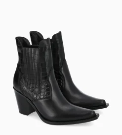 FREE LANCE Paris Bottine chelsea à talon - Sandy 80 - Cuir imprimé crocodile/Cuir lisse brillant - Noir Best Sale