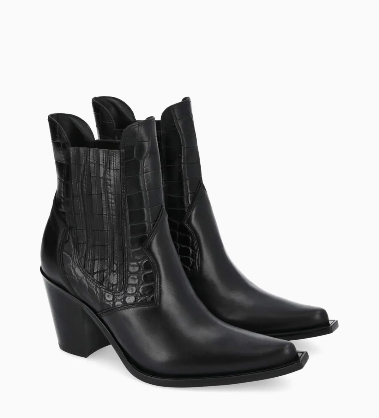 FREE LANCE Paris Bottine chelsea à talon - Sandy 80 - Cuir imprimé crocodile/Cuir lisse brillant - Noir Best Sale