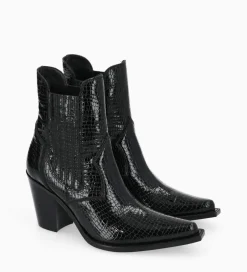FREE LANCE Paris Bottine chelsea à talon - Sandy 80 - Cuir imprimé serpent verni - Noir Discount