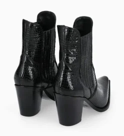 FREE LANCE Paris Bottine chelsea à talon - Sandy 80 - Cuir imprimé serpent verni - Noir Discount