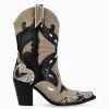 FREE LANCE Paris Bottine western à talon - Andrea 80 - Cuir de veau/Velours/Nappa/Serpent - Noir/Beige/Taupe Discount