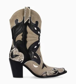 FREE LANCE Paris Bottine western à talon - Andrea 80 - Cuir de veau/Velours/Nappa/Serpent - Noir/Beige/Taupe Discount