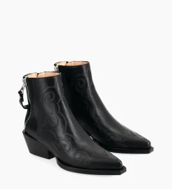 FREE LANCE Paris Bottine Western brodée - Calamity 40 - Cuir de veau lisse mat - Noir Best Sale