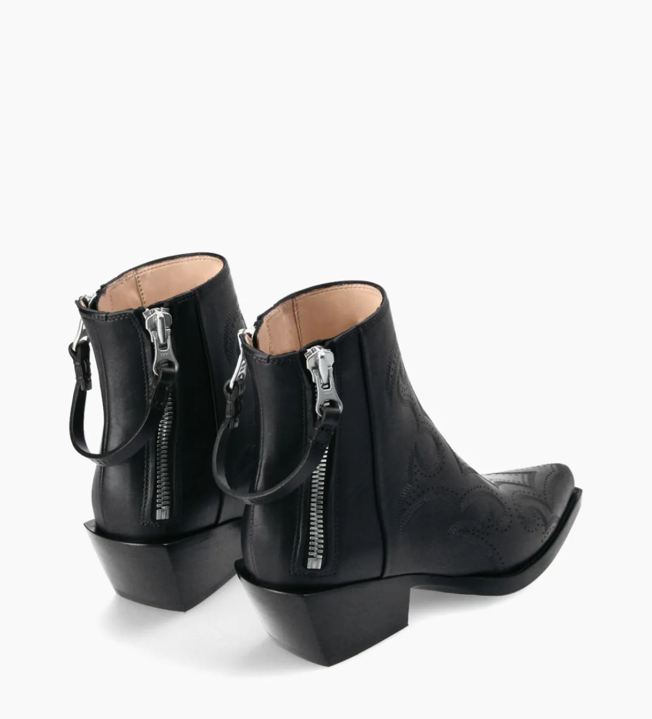 FREE LANCE Paris Bottine Western brodée - Calamity 40 - Cuir de veau lisse mat - Noir Best Sale