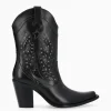 FREE LANCE Paris Bottine western brodée à talon avec clous - Tippi 80 - Cuir de veau lisse/Cuir imprimé serpent - Noir Fashion