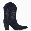 FREE LANCE Paris Bottine western brodée à talon avec clous - Tippi 80 - Cuir velours/Cuir imprimé serpent - Marine Flash Sale