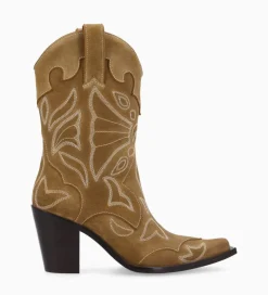 FREE LANCE Paris Bottine western brodée à talon - Andrea 80 - Cuir velours - Sienna Fashion