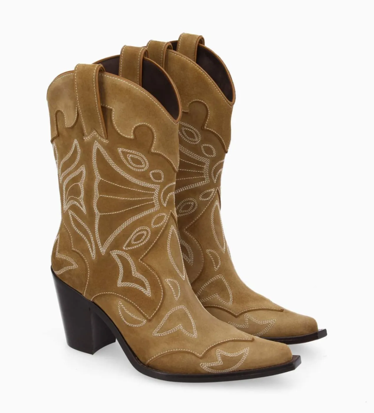 FREE LANCE Paris Bottine western brodée à talon - Andrea 80 - Cuir velours - Sienna Fashion