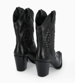 FREE LANCE Paris Bottine western brodée à talon avec clous - Tippi 80 - Cuir de veau lisse/Cuir imprimé serpent - Noir Fashion