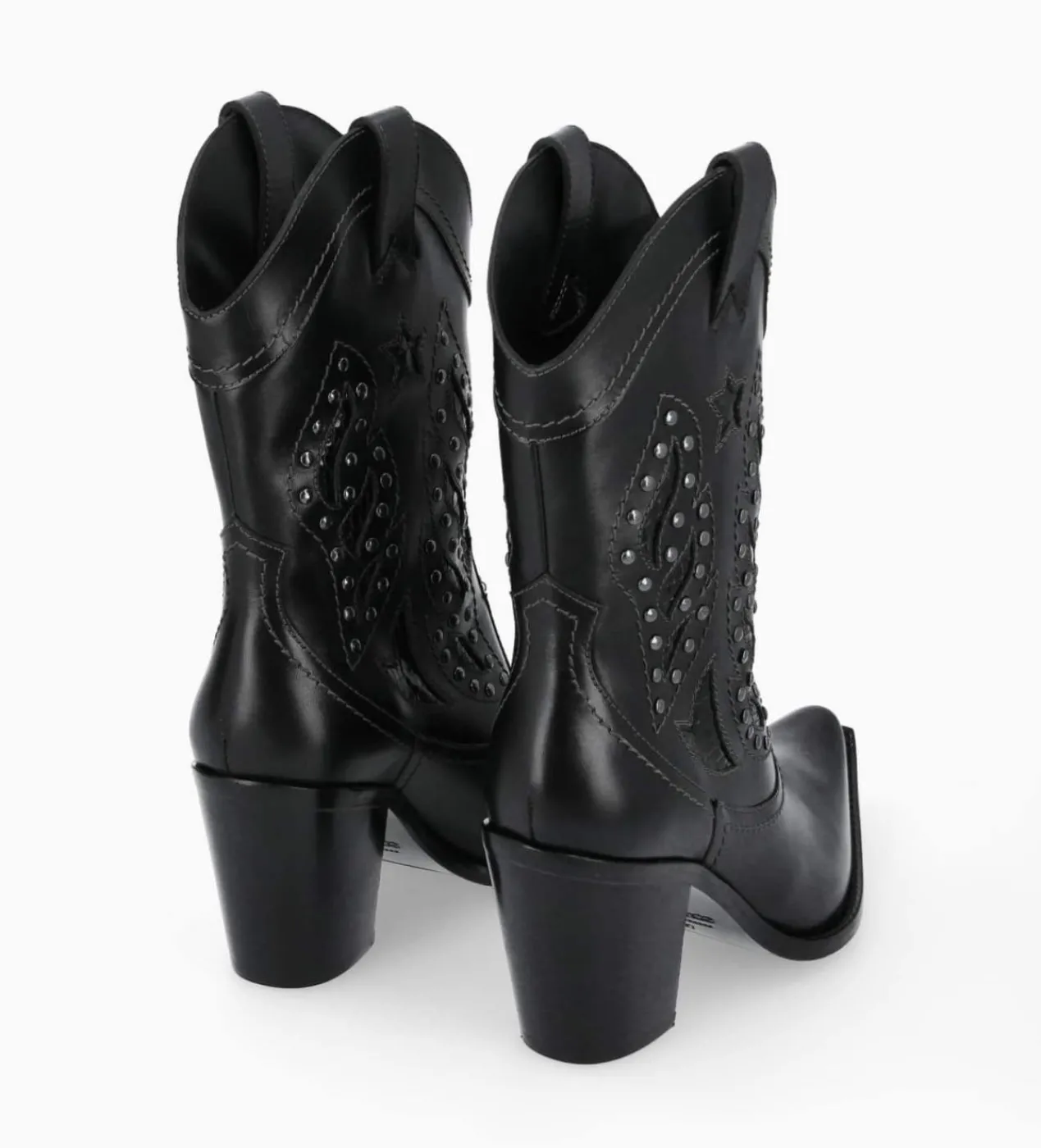 FREE LANCE Paris Bottine western brodée à talon avec clous - Tippi 80 - Cuir de veau lisse/Cuir imprimé serpent - Noir Fashion