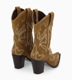FREE LANCE Paris Bottine western brodée à talon - Andrea 80 - Cuir velours - Sienna Fashion