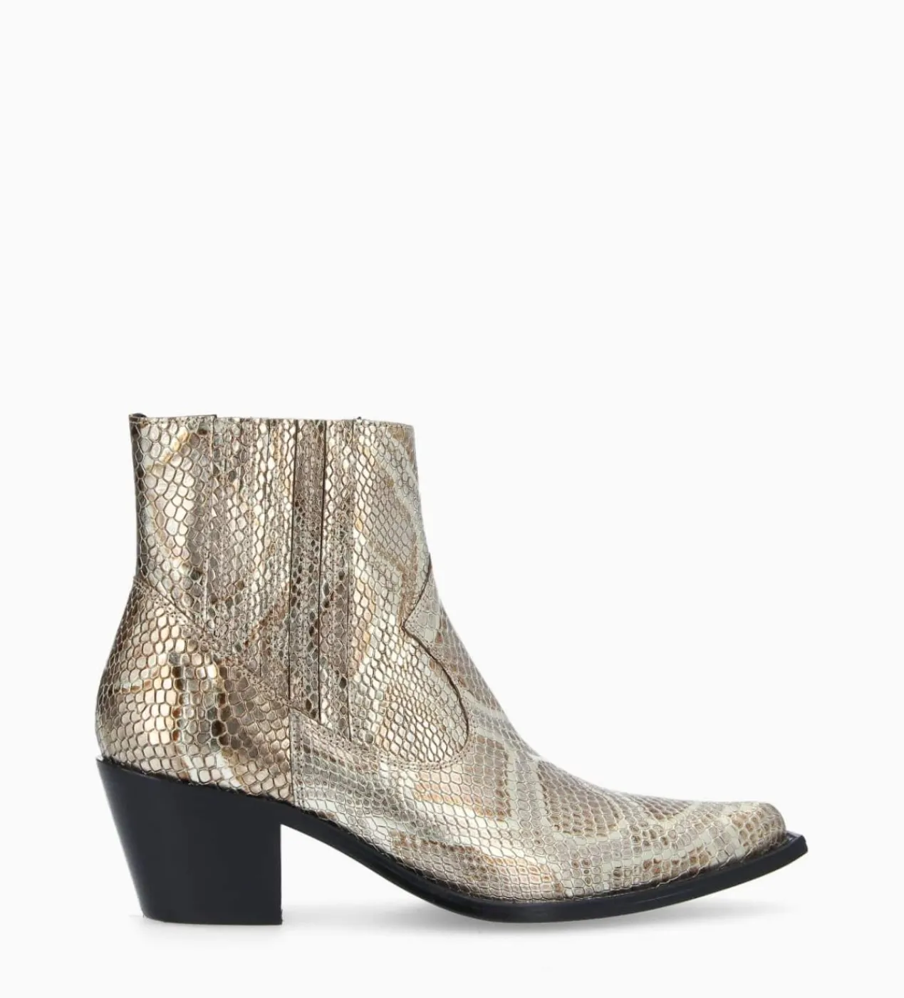 FREE LANCE Paris Bottine western chelsea - Sibelle 50 - Cuir imprimé serpent - Doré Outlet