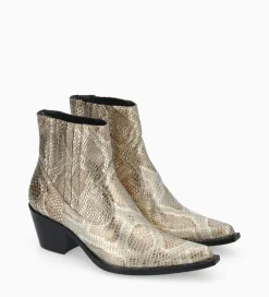 FREE LANCE Paris Bottine western chelsea - Sibelle 50 - Cuir imprimé serpent - Doré Outlet