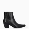 FREE LANCE Paris Bottine western chelsea brodée à talon - Simone 50 - Cuir de veau lisse brillant - Noir Clearance
