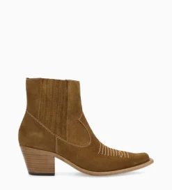 FREE LANCE Paris Bottine western chelsea brodée à talon - Simone 50 - Cuir velours - Sienna Clearance