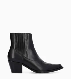 FREE LANCE Paris Bottine western chelsea brodée à talon - Simone 50 - Cuir de veau lisse brillant - Noir Clearance