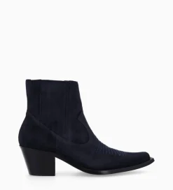 FREE LANCE Paris Bottine western chelsea brodée à talon - Simone 50 - Cuir velours - Marine Online