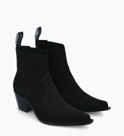 FREE LANCE Paris Bottine western chelsea brodée à talon - Simone 50 - Cuir velours - Noir Flash Sale