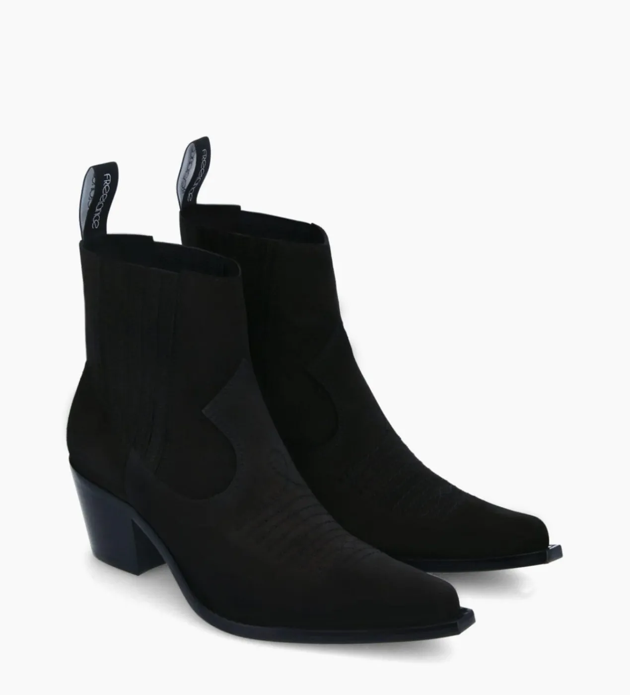 FREE LANCE Paris Bottine western chelsea brodée à talon - Simone 50 - Cuir velours - Noir Flash Sale