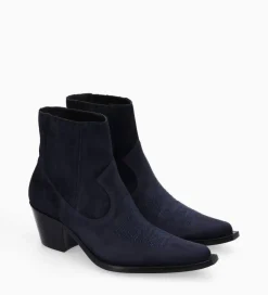 FREE LANCE Paris Bottine western chelsea brodée à talon - Simone 50 - Cuir velours - Marine Online