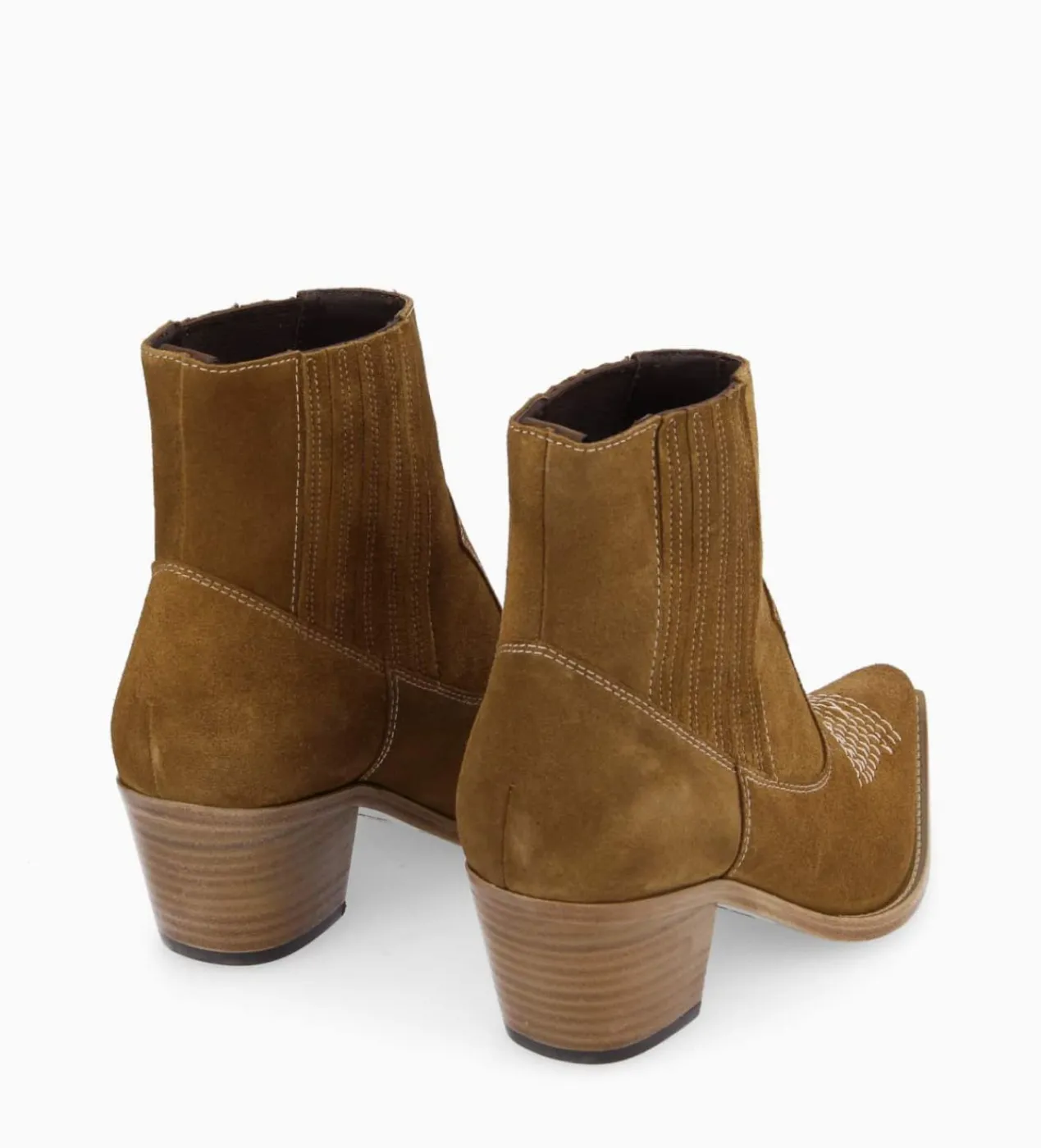 FREE LANCE Paris Bottine western chelsea brodée à talon - Simone 50 - Cuir velours - Sienna Clearance