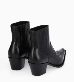 FREE LANCE Paris Bottine western chelsea brodée à talon - Simone 50 - Cuir de veau lisse brillant - Noir Clearance