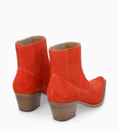 FREE LANCE Paris Bottine western chelsea brodée à talon - Simone 50 - Cuir velours - Coquelicot Flash Sale