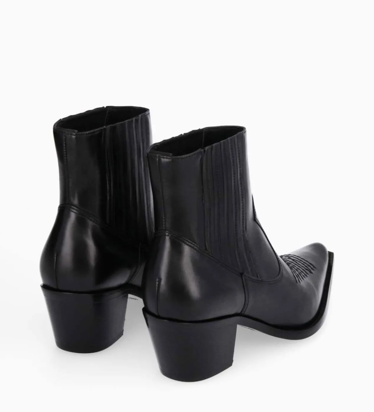 FREE LANCE Paris Bottine western chelsea brodée à talon - Simone 50 - Cuir de veau lisse brillant - Noir Clearance